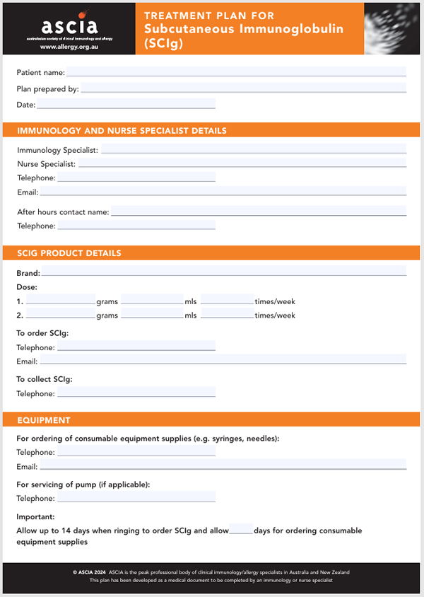 ASCIA Treatment Plan SCIG 2024